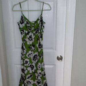 Green Floral Slip Dress with Twist Adjustable straps Spring Summer Flowy S Y2K